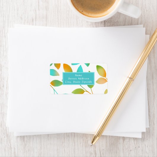 Étiquette Feuilles verts Aqua Orange (En situation)