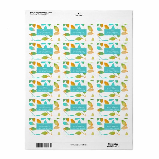 Étiquette Feuilles verts Aqua Orange (Feuille entière)