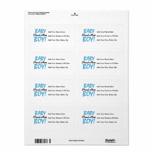 Étiquette Fier Maman Bébé Garçon Cadeaux (Feuille entière)