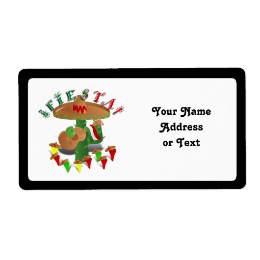 Étiquette Fiesta Cactus avec Sombrero & Guitare (Devant)