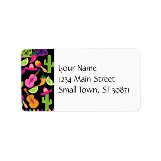 Étiquette Fiesta Party Sombrero Cactus Lims Peppers Maracas (Devant)