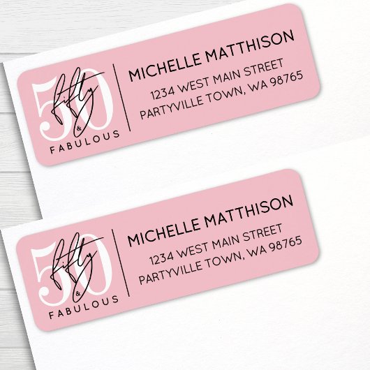 Étiquette Fifty Fabulous Pink 50th Birthday Return Address