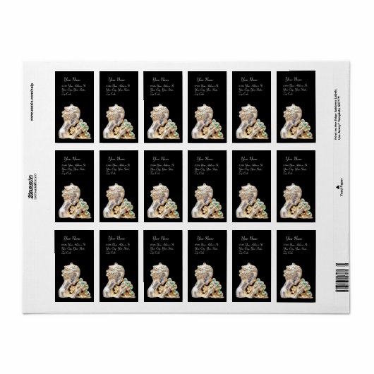 Étiquette FILLE AUX FLEURS, or, noir (Feuille entière)