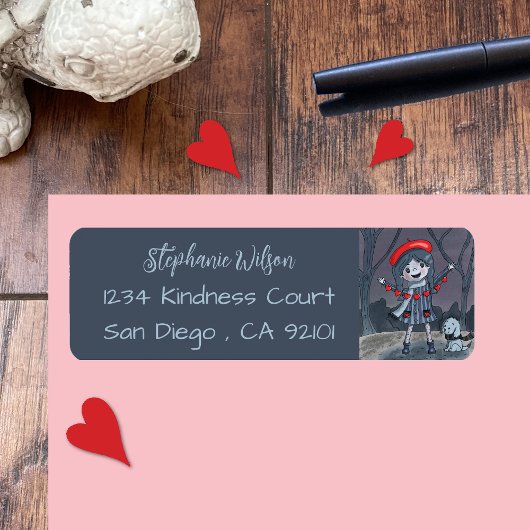 Étiquette Fille avec Garland Blue Red Retourner l'adresse Ét