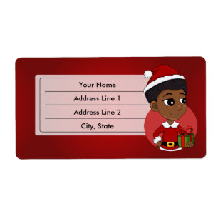Étiquette Fille de Noël avec un dessin animé afro