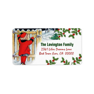 Étiquette Fille de Noël Vintage et Holly