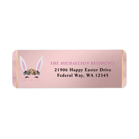 Étiquette Fille de Pâques Blush Lapin Floral Rose (Devant)