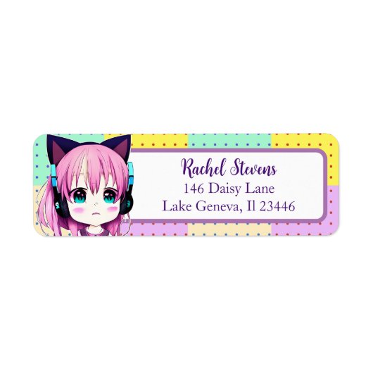 Étiquette Fille Kawaii avec écouteurs (Devant)