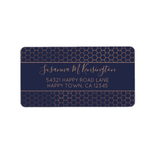 Étiquette Fille Marine Bleu et Rose Gold Foil géométrique