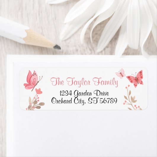 Étiquette Fille mignonne papillons rose floral retour (En situation)
