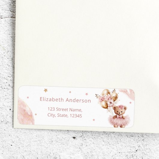 Étiquette Fille Teddy Bear Balloon Bearly Wait Baby shower