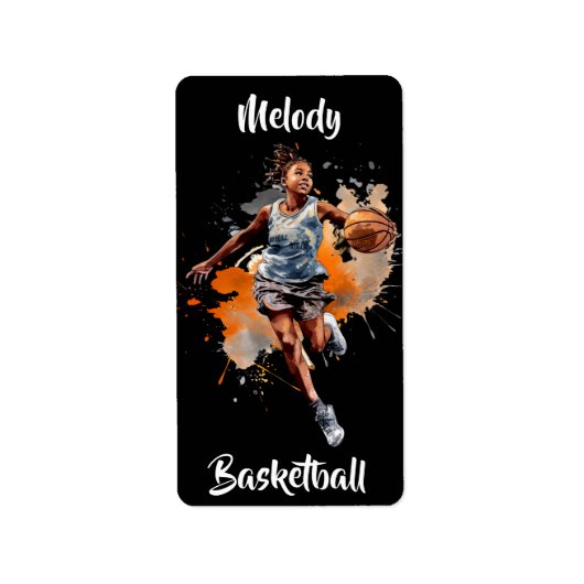 Étiquette Filles Basketball Aquarelle Personnalisée (Devant)
