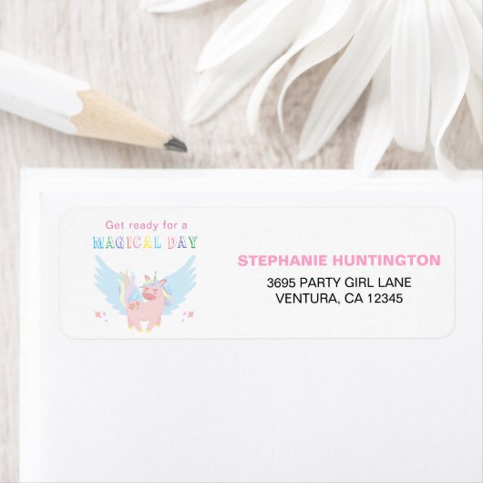 Étiquette Filles rose Unicorne Magique Jour Anniversaire Fêt (En situation)