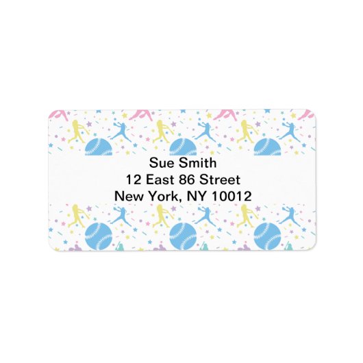 Étiquette Filles Softball - Girly Baseball Silhouette Stars (Devant)