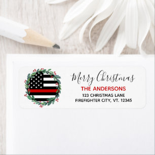 Étiquette Firefighter Mince Red Line Wreath Adresse de retou