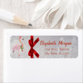Étiquette Flamant rose Avec Santa Hat Argent, Bow Rouge, Vac (En situation)