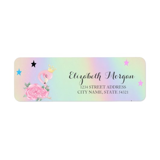 Étiquette Flamant rose bébé mignon, Étoiles, Holographique (Devant)
