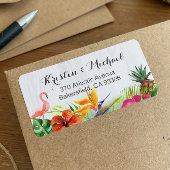 Étiquette Flamant rose floral tropical Ananas Bois rustique