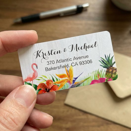 Étiquette Flamant rose floral tropical Ananas Bois rustique