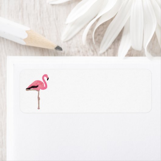 Étiquette Flamant rose pailleté Noël plage (En situation)