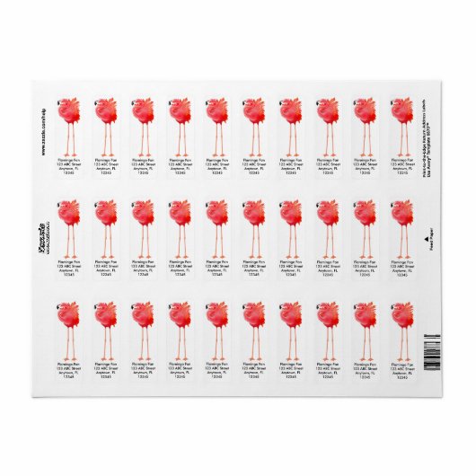 Étiquette Flamant rose rose (Feuille entière)