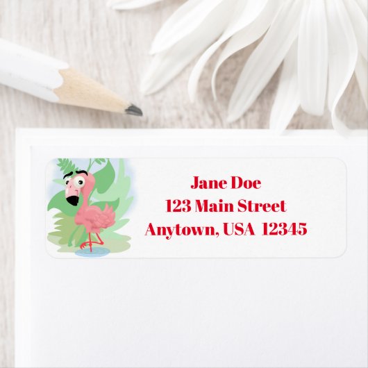 Étiquette Flamant rose rose (En situation)