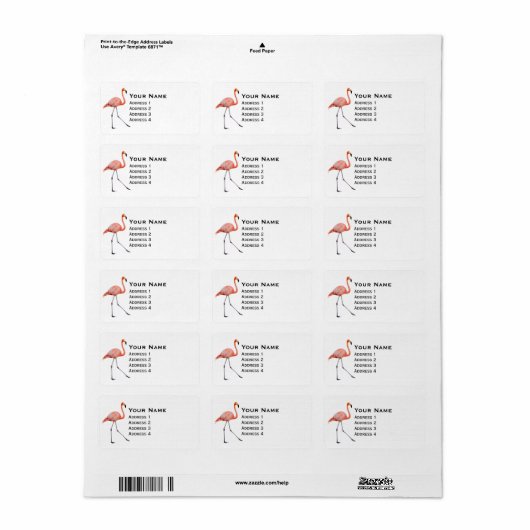 Étiquette Flamant rose rose (Feuille entière)