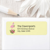 Étiquette Flamant rose rose à Santa Hat Noël Whimsical (En situation)