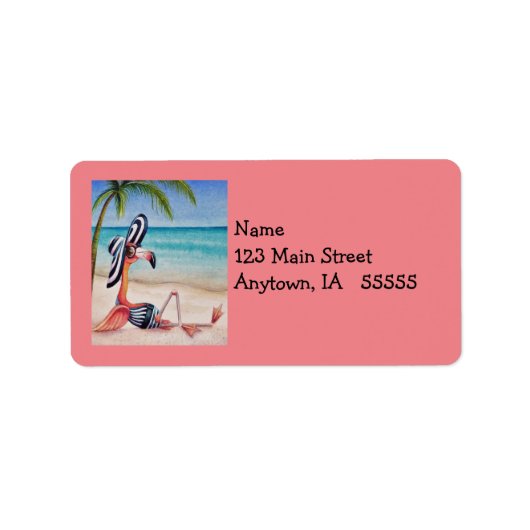 Étiquette Flamant rose rose blanc no 1 Aquarelle Art (Devant)