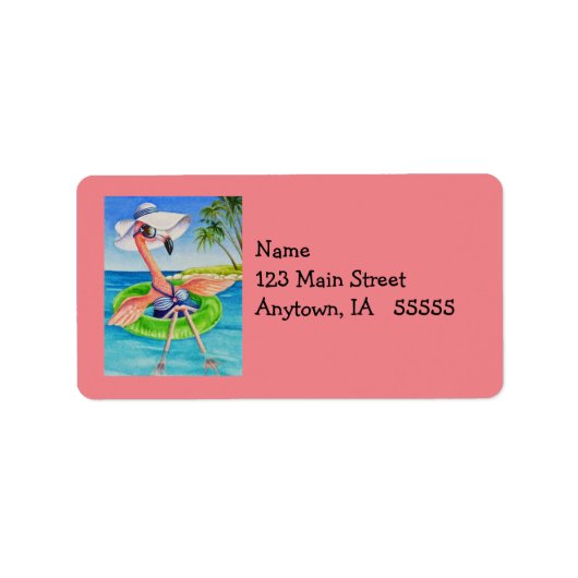 Étiquette Flamant rose rose blanc no 3 Aquarelle Art (Devant)