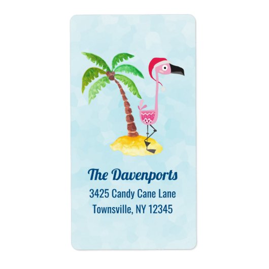 Étiquette Flamant rose rose dans le Noël du Chapeau Rouge (Devant)