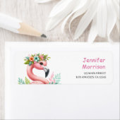 Étiquette Flamant rose rose Filles Aquarelle Tropicale Adres (En situation)