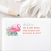 Étiquette Flamant rose rose tropicale Aquarelle Adresse de r (En situation)