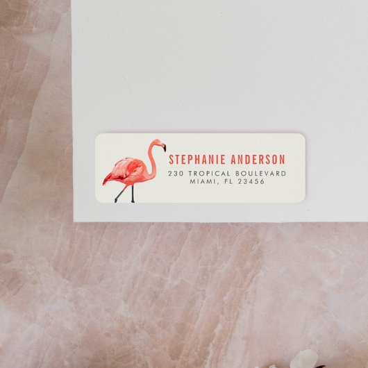 Étiquette Flamant rose rose | Typographie moderne Adresse de