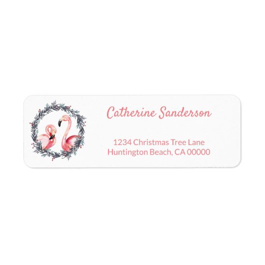 Étiquette Flamants de Noël rose Adresse de retour (Devant)