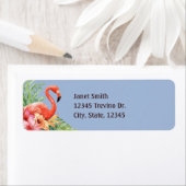 Étiquette Flamants roses d'aquarelle tropicale et Hibiscus (En situation)