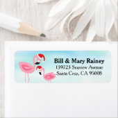 Étiquette Flamants roses de Noël de plage tropicale Oiseaux (En situation)