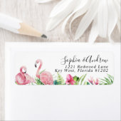 Étiquette Flamants roses Fleurs tropicales Adresse de retour (En situation)