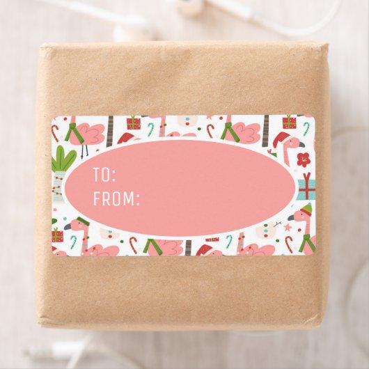 Étiquette Flamants roses roses mignons Noël Noël à partir de (En situation)