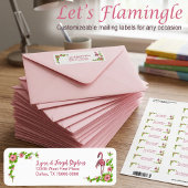 Étiquette Flamants tropicaux et fleurs