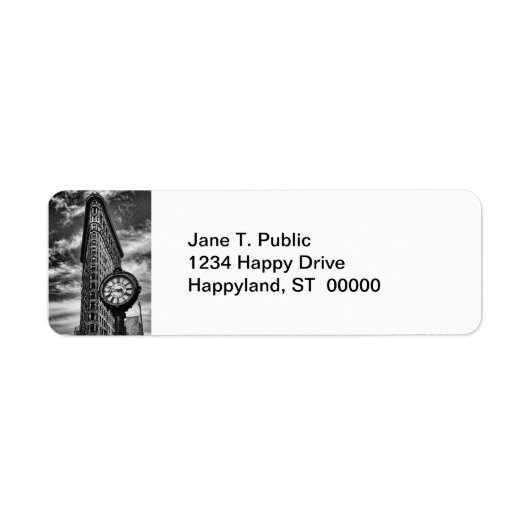 Étiquette Flatiron Building et horloge en noir et blanc (Devant)