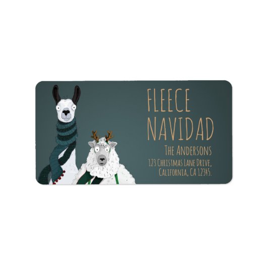 Étiquette Fleece Navidad Chic Drôle Excentrique Llama & Mout (Devant)