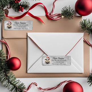 Étiquette Fleece Navidad Père Noël Sheep Adresse de retour