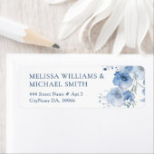 Étiquette Fleur aquarelle bleue | Mariage (En situation)