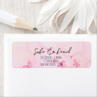 Étiquette Fleur aquarelle orange rose