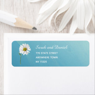 Étiquette Fleur blanc sur Turquoise bleu Elegant Adresse