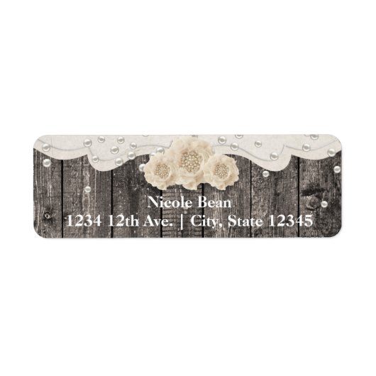 Étiquette Fleur Blanche Romantique & Perles Bois Rustique (Devant)