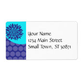 Étiquette Fleur bleue turquoise et Motif Pois violet (Devant)