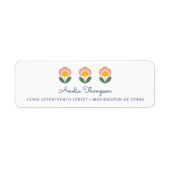 Étiquette Fleur danoise mignonne en bleu Adresse de retour p (Devant)