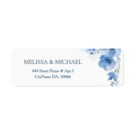 Étiquette Fleur d'aquarelle bleue | Mariage (Devant)